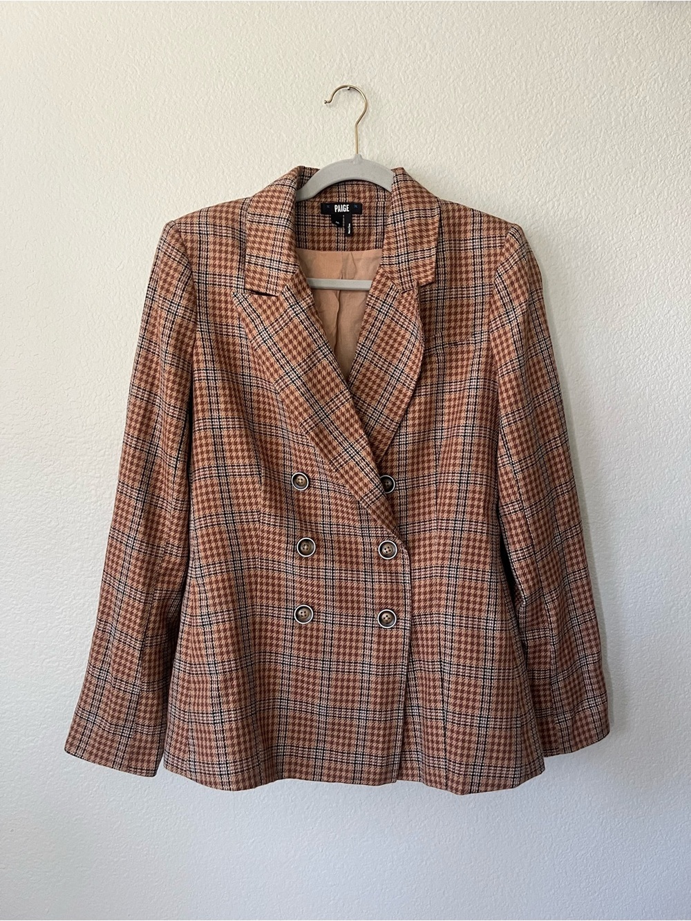 PAIGE Londyn Bronze Dust Multi Plaid Double Breasted Blazer Women’s Size M